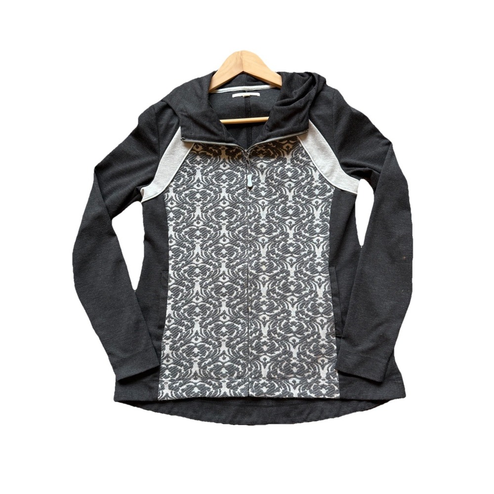 Anthropologie Pure Good Full-Zip Hooded Tara Jacquard Jacket Medium Gray Stretch
